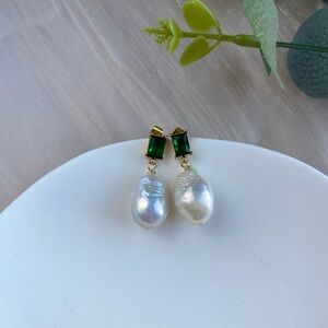 Fresh water pearl earrings/ Huge baroque tear drop round pearls/ Stud zi…